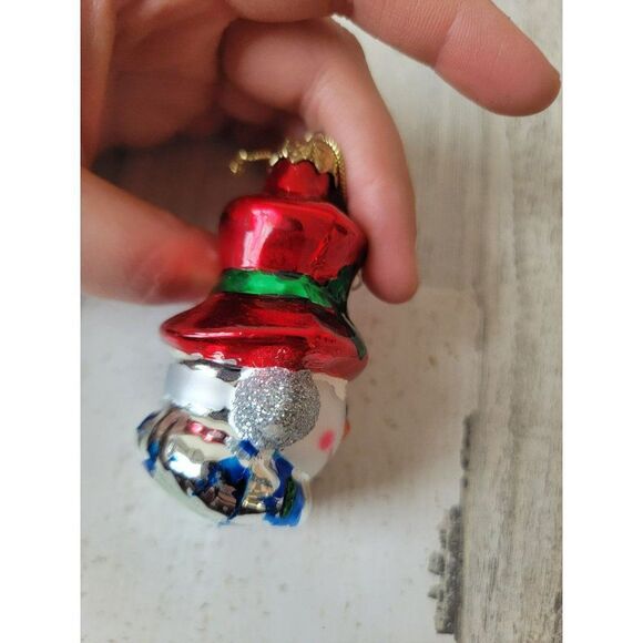 Snowman face glitter mistletoe blown glass ornament Xmas - Picture 9 of 9